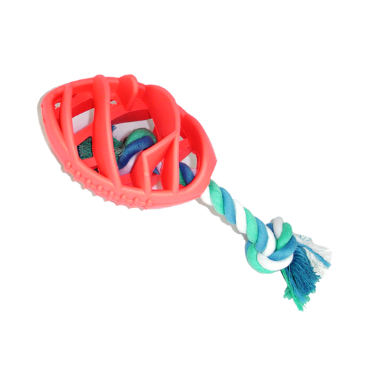 Rubber Football Dog Chew Toy with Tug Rope -- Great for Active Dogs --